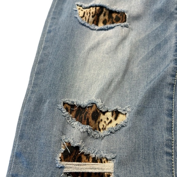 INCDenim boyfriend distressed jeans with animal hide design patches - Picture 3 of 12